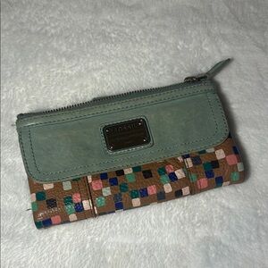 Fossil Women's Mosaic Patchwork Wallet - Blue and Brown